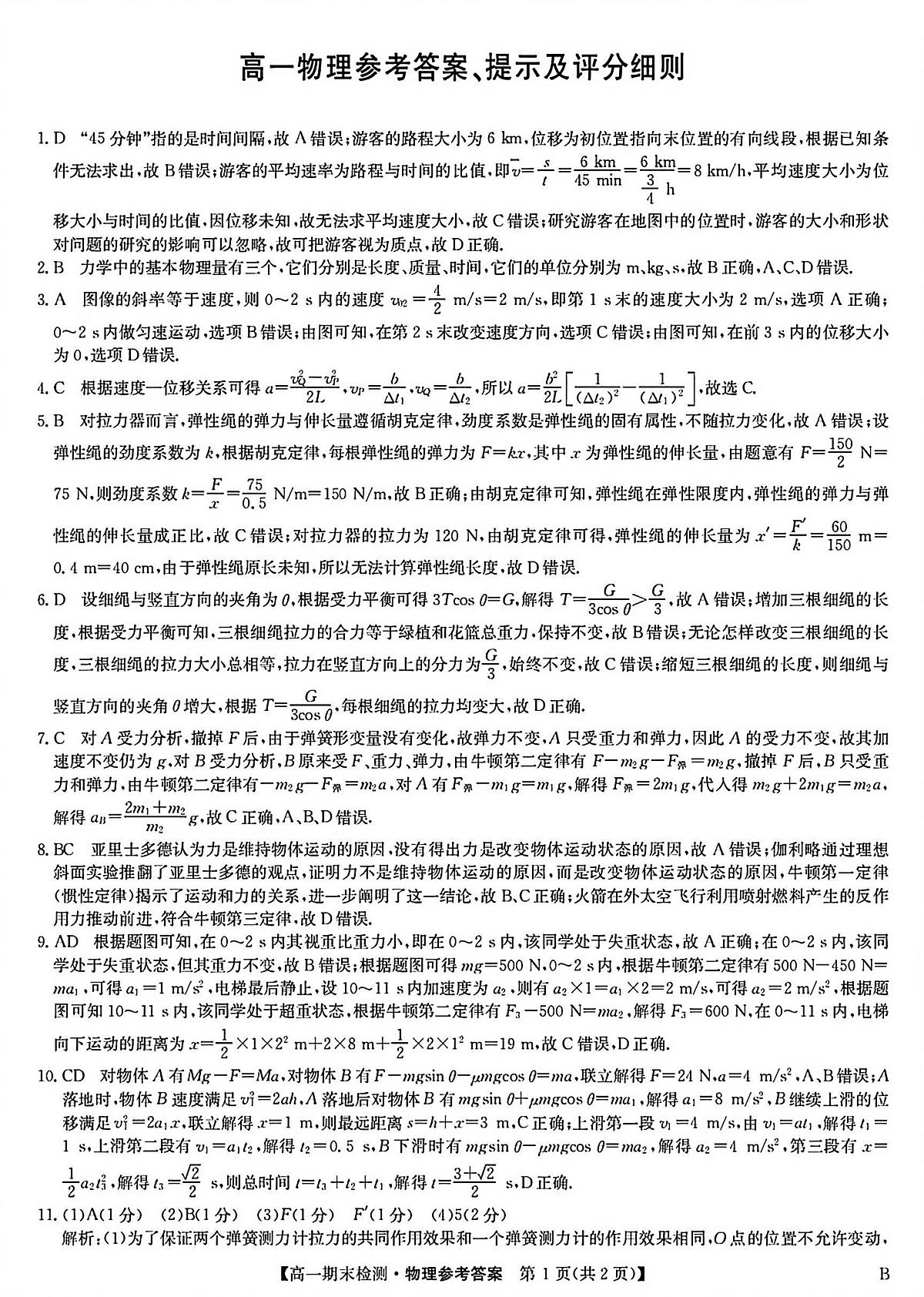 学习资料_高一物理参考答案第1页