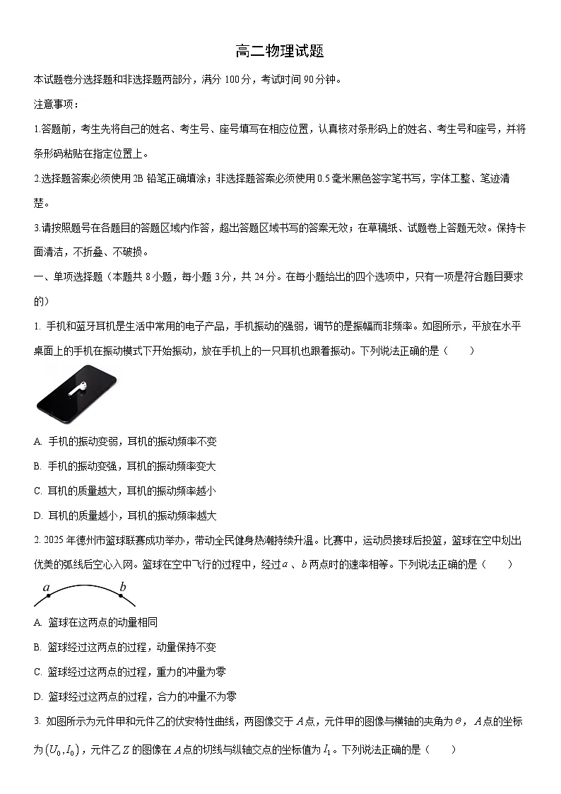2025-2026学年山东省德州市高二上学期期中考试物理试卷（学生版）第1页
