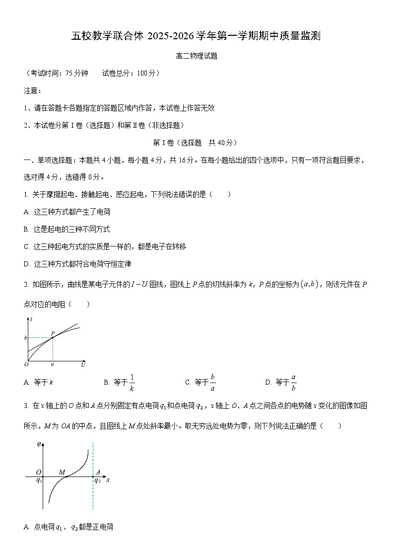 2025-2026学年福建省宁德市福宁古五校教学联合体高二上学期11月期中质量检测物理试卷（学生版）第1页