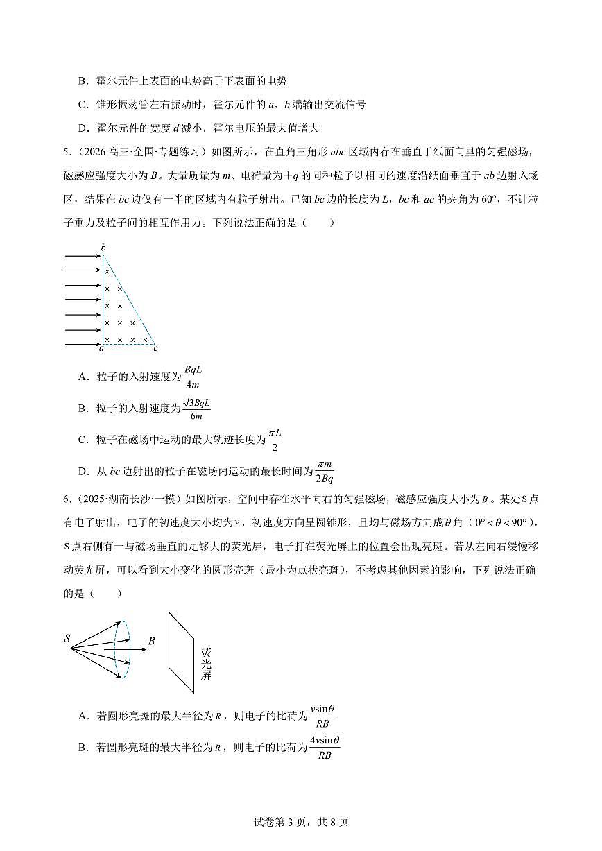 2026届高考物理一轮专题训练：磁场练习含答案第3页