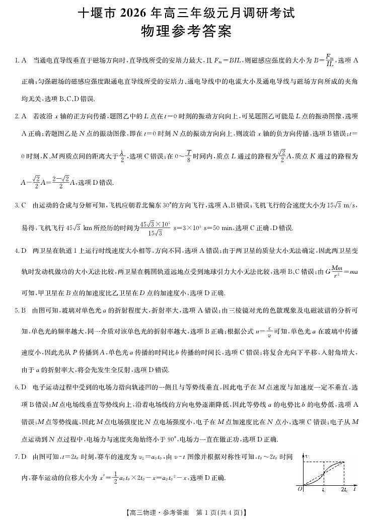物理答案-十堰市高三元月调研考第1页