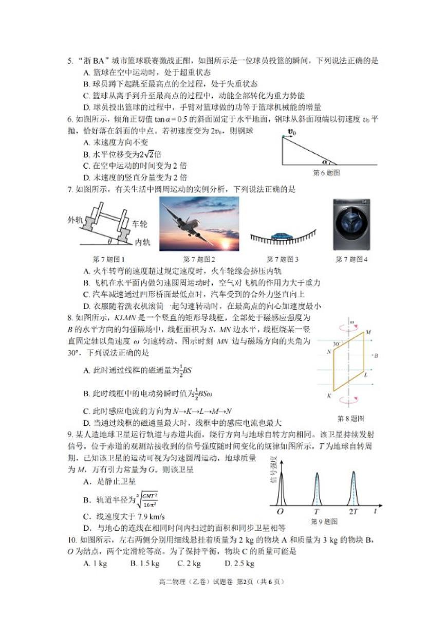 浙江省杭州市2026学年第一学期高二年级期末物理(乙)（含答案）试卷第2页