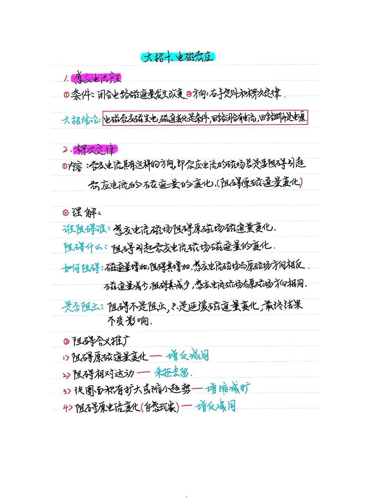 高中物理电磁感应手写大招知识清单共15页第1页