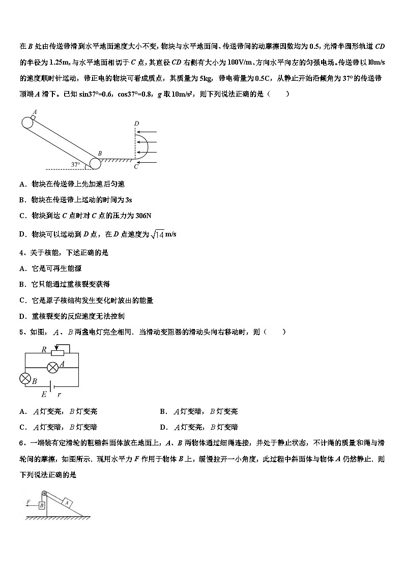 2026届吉林省长春市第二中学高考仿真模拟物理试卷含解析第2页