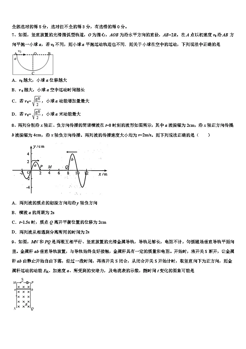 2026届吉林省长春市九台市师范中高考物理全真模拟密押卷含解析第3页
