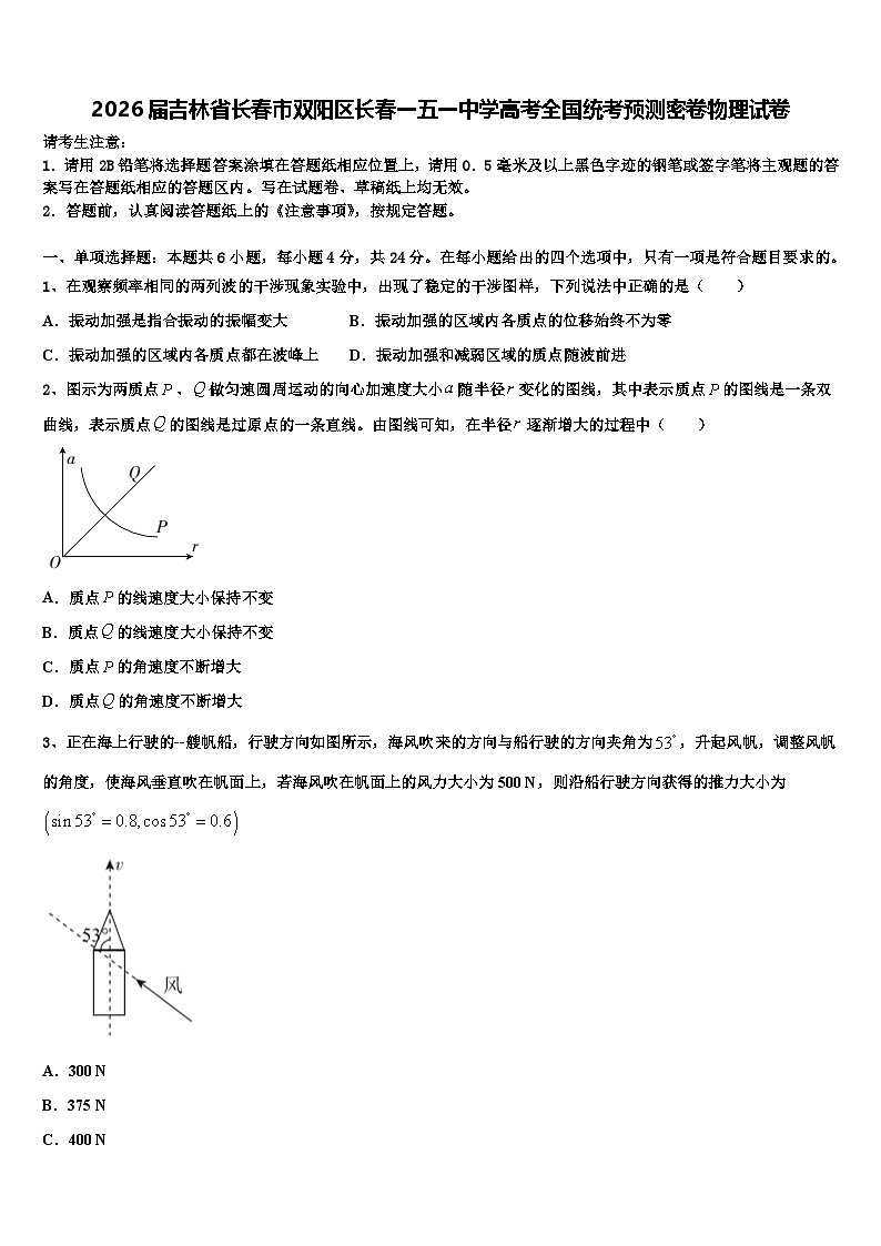 2026届吉林省长春市双阳区长春一五一中学高考全国统考预测密卷物理试卷含解析第1页