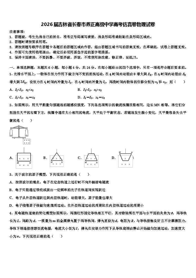 2026届吉林省长春市养正高级中学高考仿真卷物理试卷含解析第1页