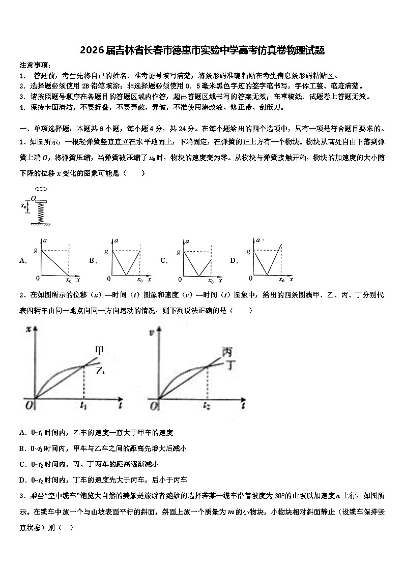 2026届吉林省长春市德惠市实验中学高考仿真卷物理试题含解析第1页