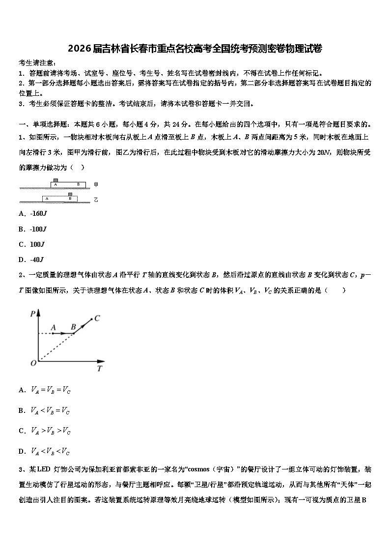 2026届吉林省长春市重点名校高考全国统考预测密卷物理试卷含解析第1页