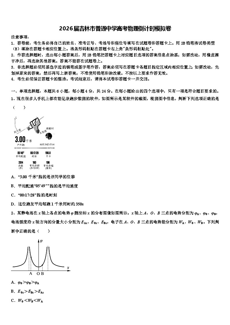 2026届吉林市普通中学高考物理倒计时模拟卷含解析第1页