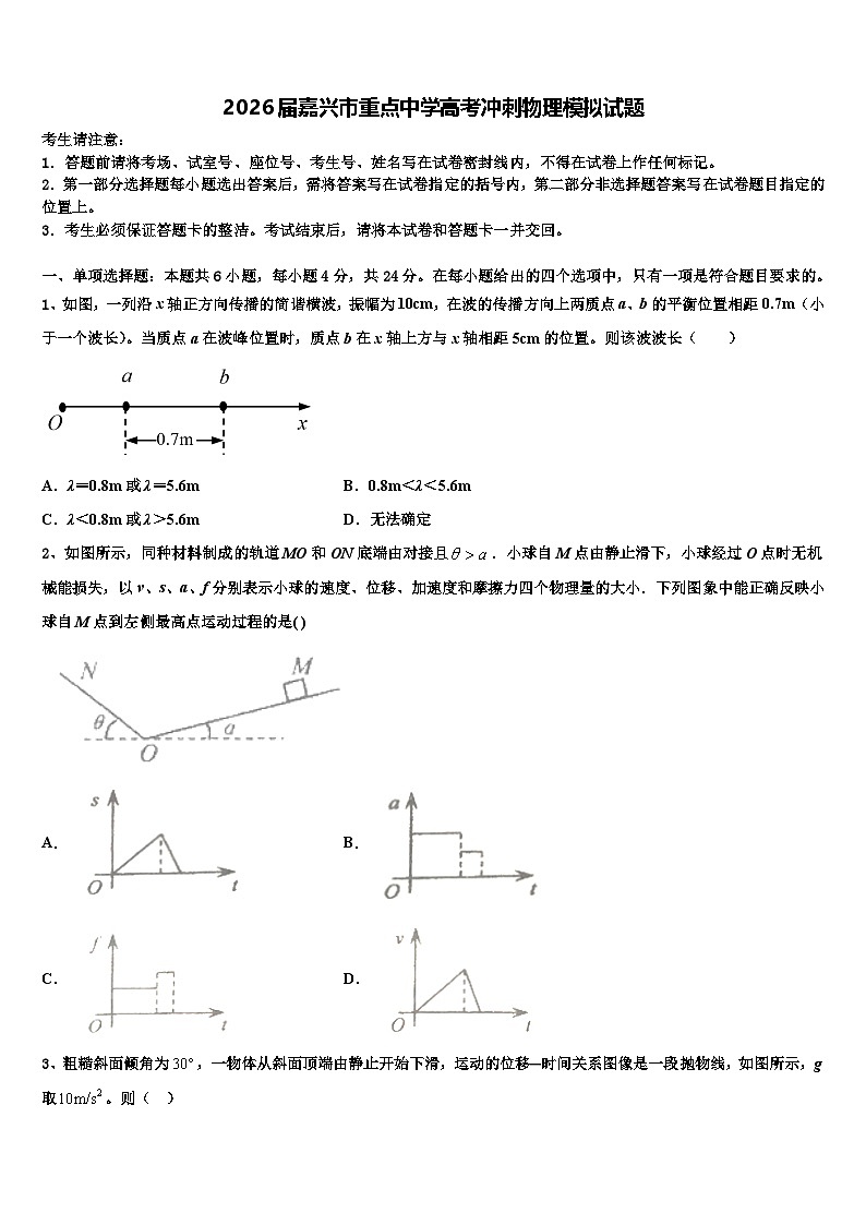2026届嘉兴市重点中学高考冲刺物理模拟试题含解析第1页