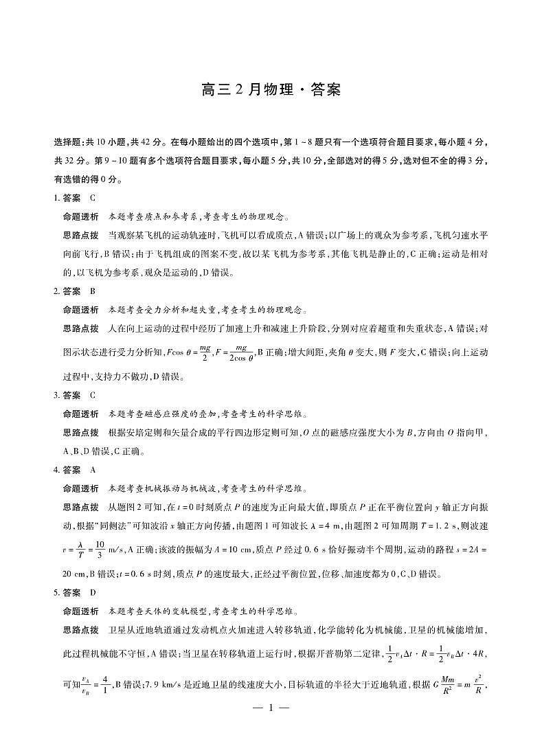 毫州市普通高中2025—2026学年度第一学期高三期末质量检测物理答案第1页