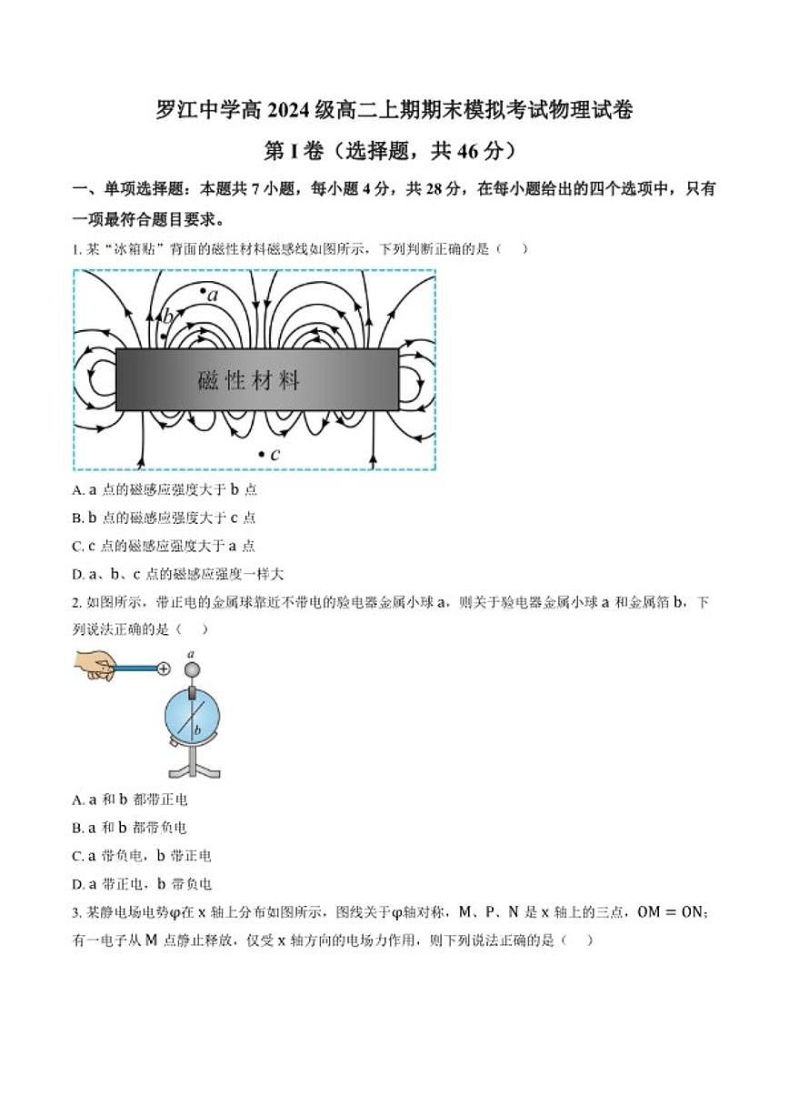 2025-2026学年四川省德阳市罗江中学高二上学期期末模拟物理试卷（含答案）第1页
