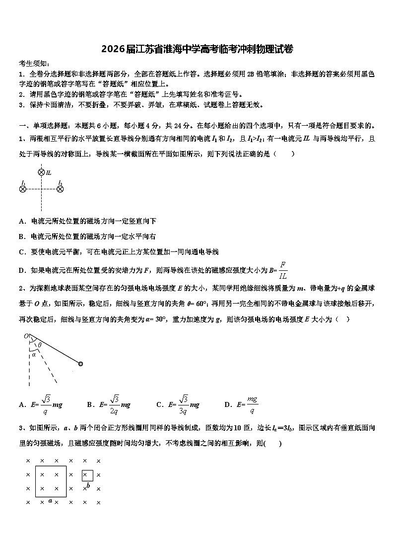 2026届江苏省淮海中学高考临考冲刺物理试卷含解析第1页