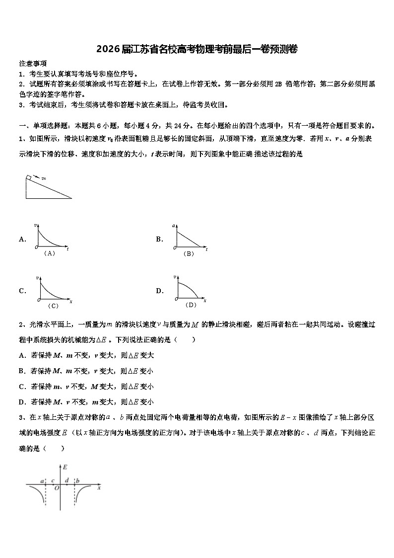 2026届江苏省名校高考物理考前最后一卷预测卷含解析第1页