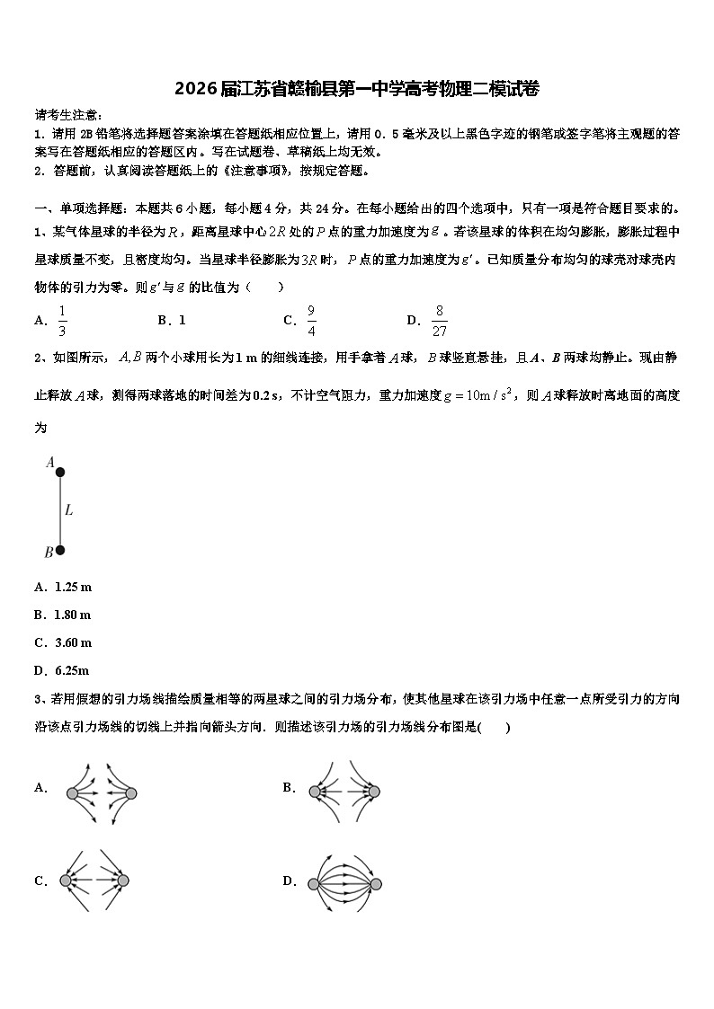 2026届江苏省赣榆县第一中学高考物理二模试卷含解析第1页