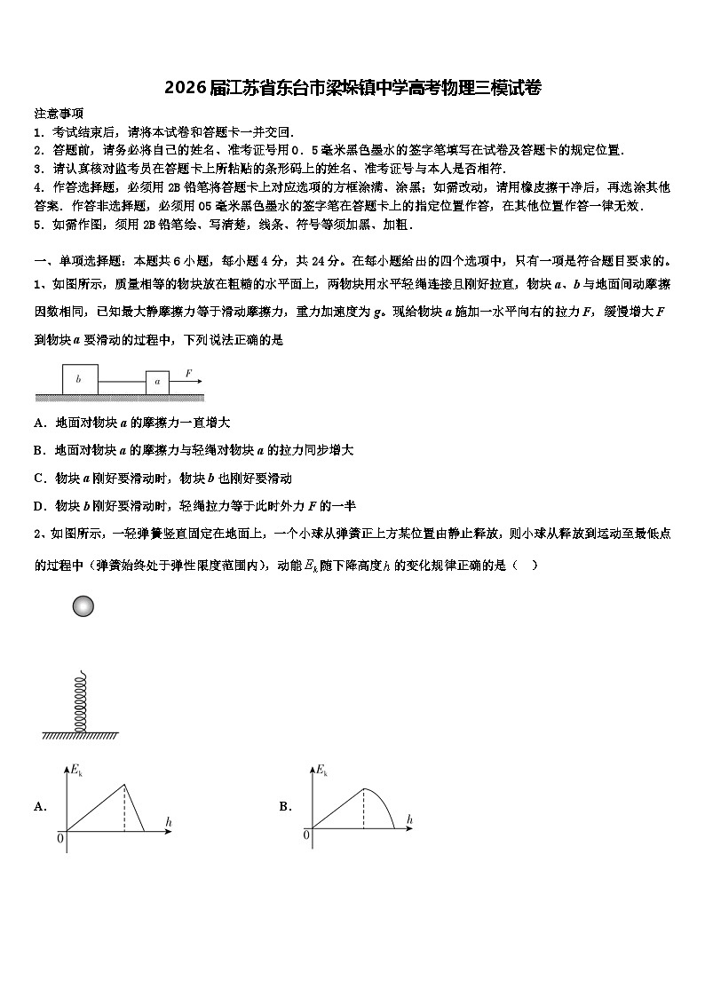 2026届江苏省东台市梁垛镇中学高考物理三模试卷含解析第1页