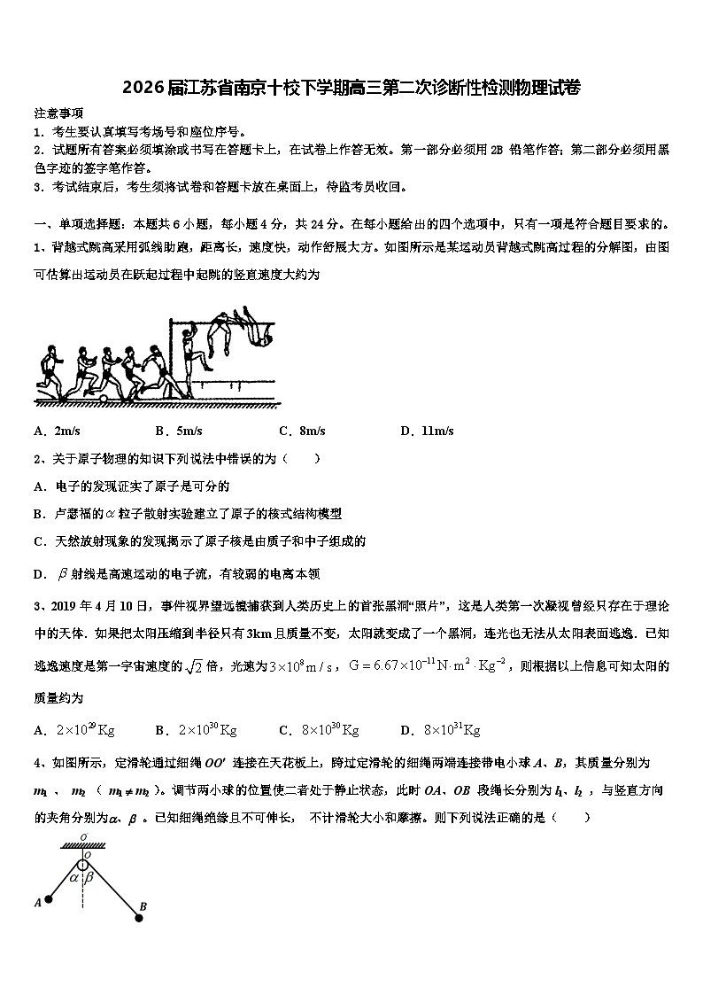 2026届江苏省南京十校下学期高三第二次诊断性检测物理试卷含解析第1页