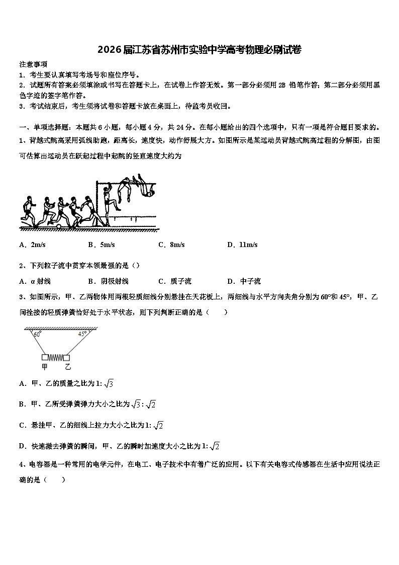 2026届江苏省苏州市实验中学高考物理必刷试卷含解析第1页