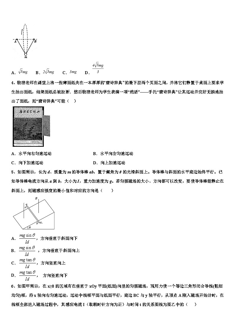 2026届江苏省无锡市前洲中学高考物理押题试卷含解析第2页