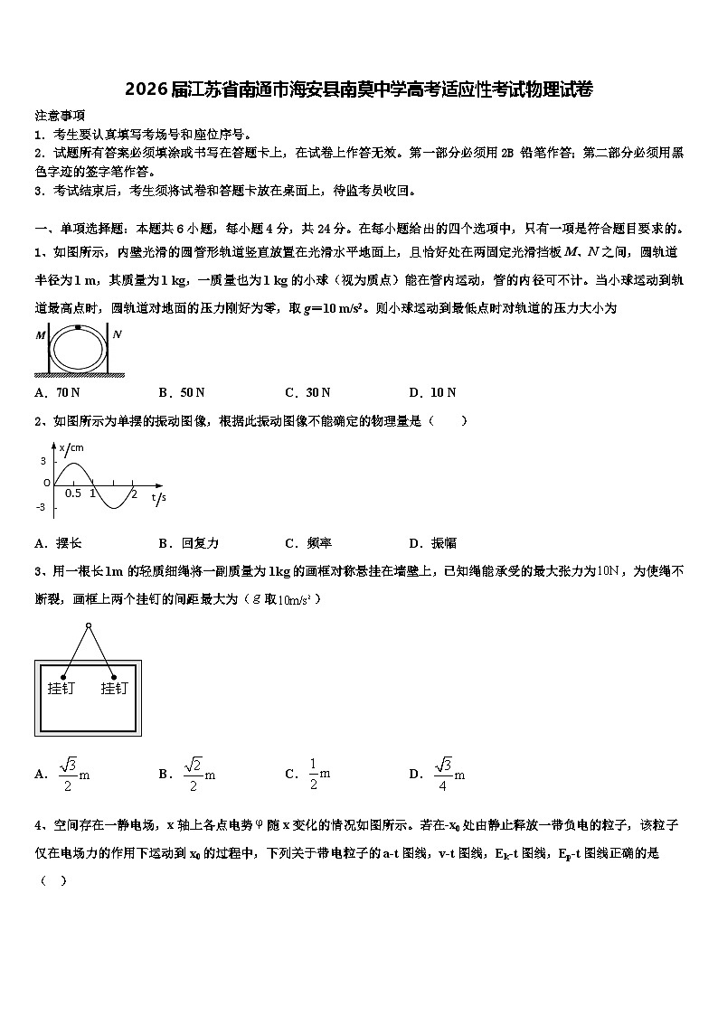2026届江苏省南通市海安县南莫中学高考适应性考试物理试卷含解析第1页