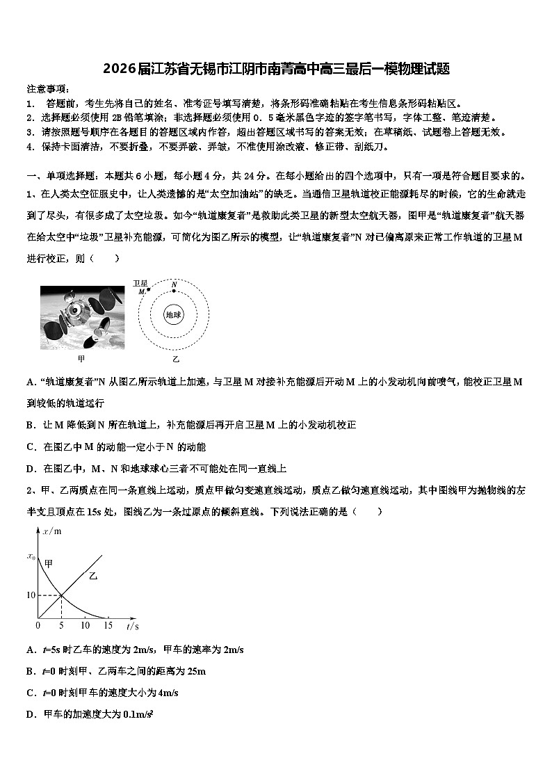 2026届江苏省无锡市江阴市南菁高中高三最后一模物理试题含解析第1页