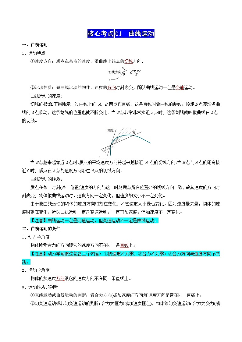 高考物理一轮知识清单-曲线运动（解析版）第3页