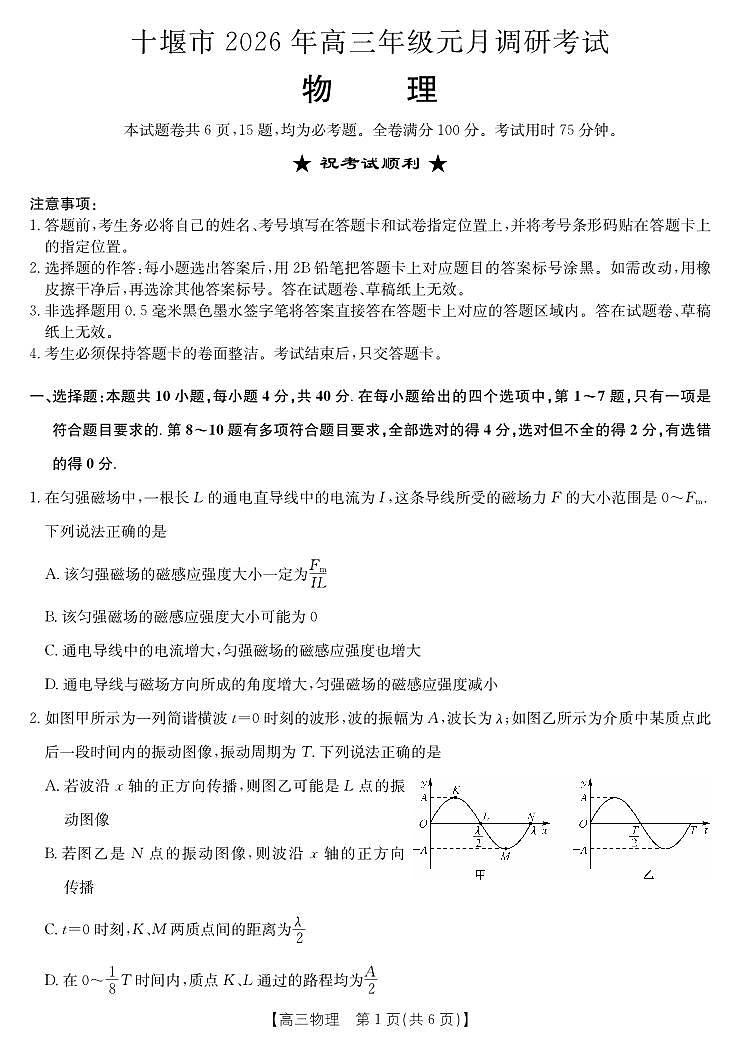 物理-十堰市高三元月调研考第1页