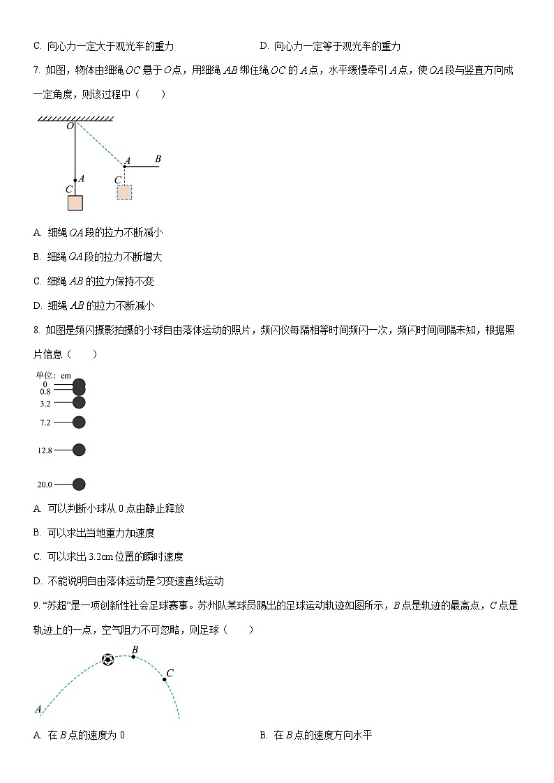 2025-2026学年江苏苏州市高一上学期期末考试物理试卷（学生版）第3页