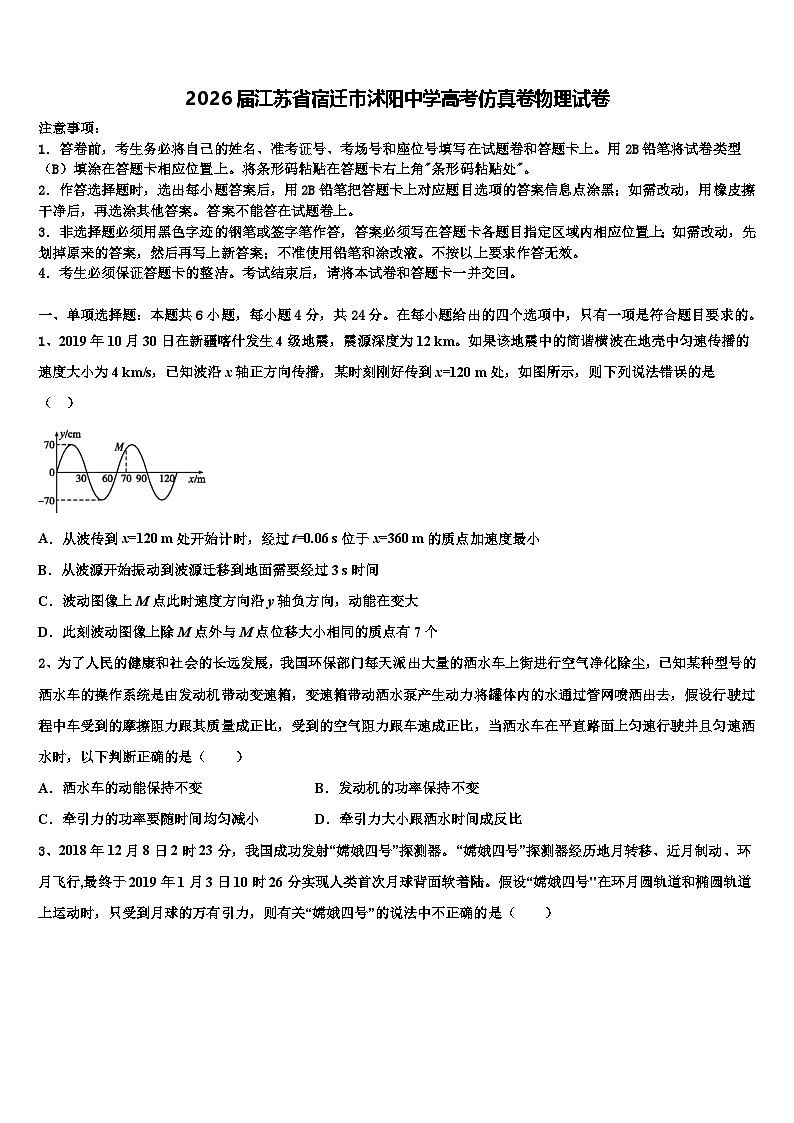 2026届江苏省宿迁市沭阳中学高考仿真卷物理试卷含解析第1页