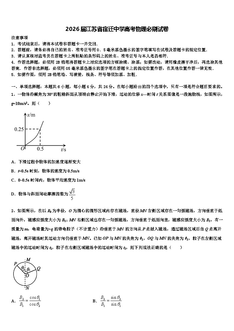 2026届江苏省宿迁中学高考物理必刷试卷含解析第1页