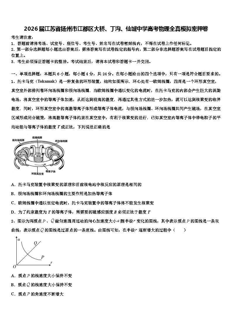 2026届江苏省扬州市江都区大桥、丁沟、仙城中学高考物理全真模拟密押卷含解析第1页