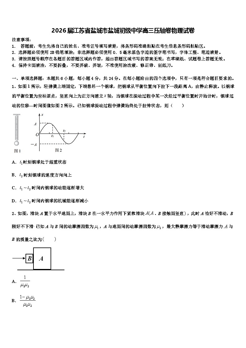 2026届江苏省盐城市盐城初级中学高三压轴卷物理试卷含解析第1页