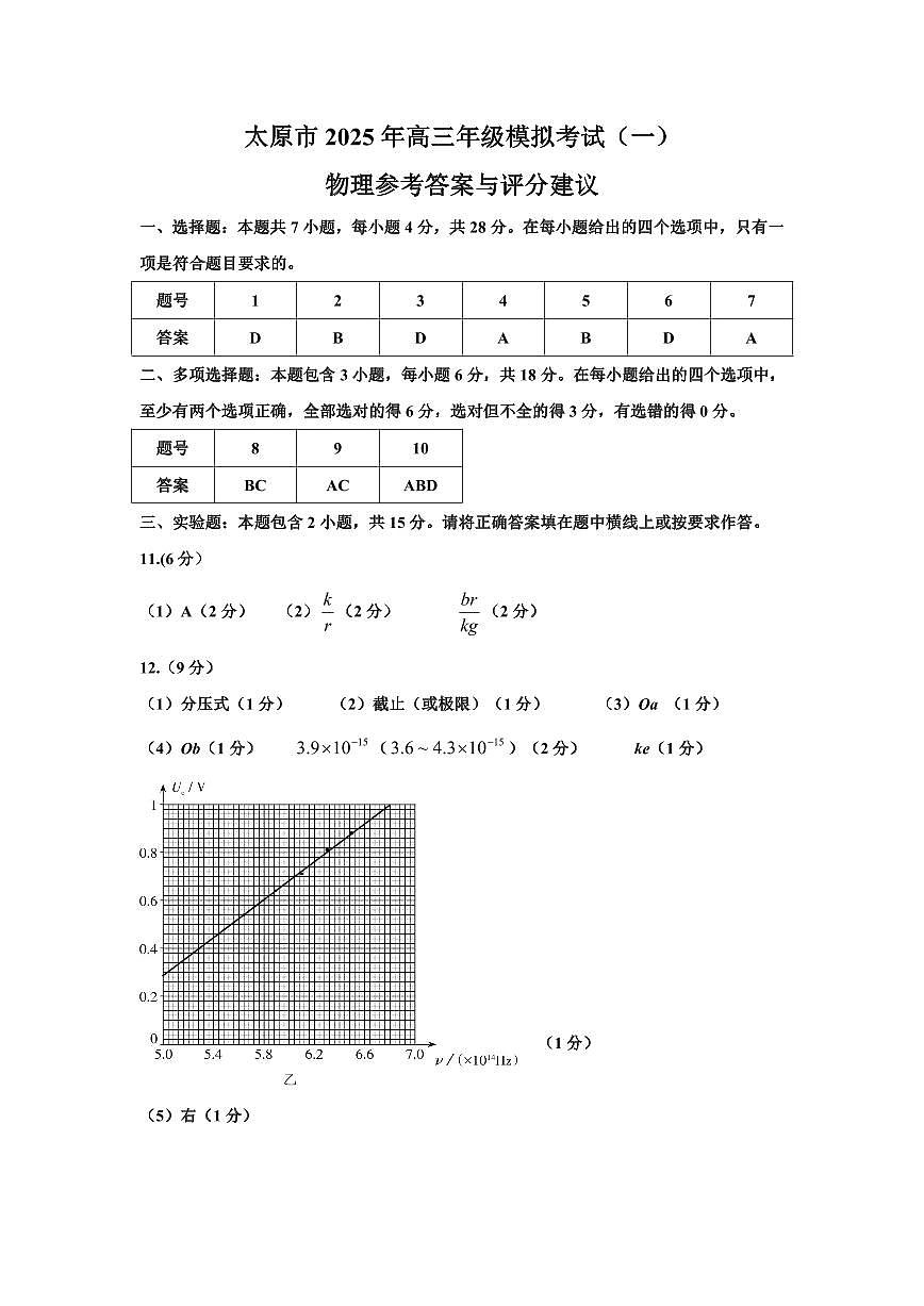 一模物理答案第1页