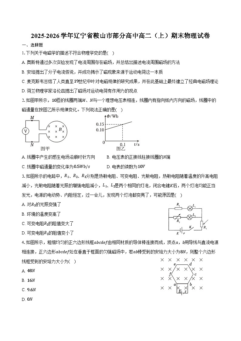 2025-2026学年辽宁省鞍山市部分高中高二（上）期末物理试卷（含答案）第1页