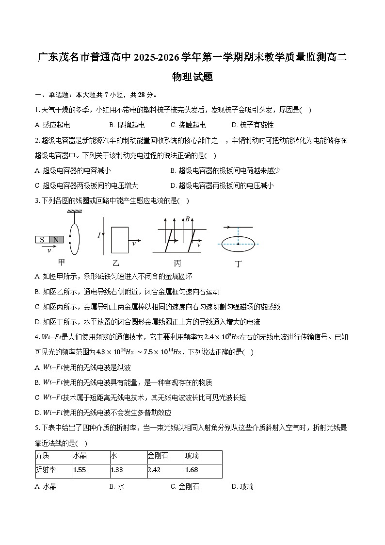 广东茂名市普通高中2025-2026学年第一学期期末教学质量监测高二物理试卷（含答案）第1页