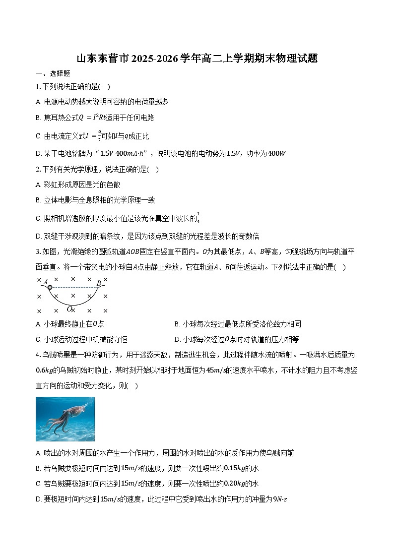 山东东营市2025-2026学年高二上学期期末物理试卷（含答案）第1页