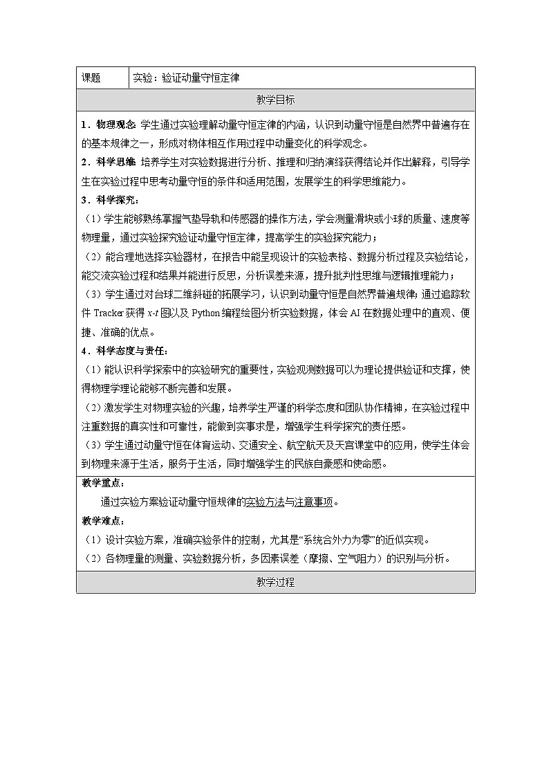 人教版（2019）高中物理选择性必修第一册 1.4 实验：验证动量守恒定律 教案第1页