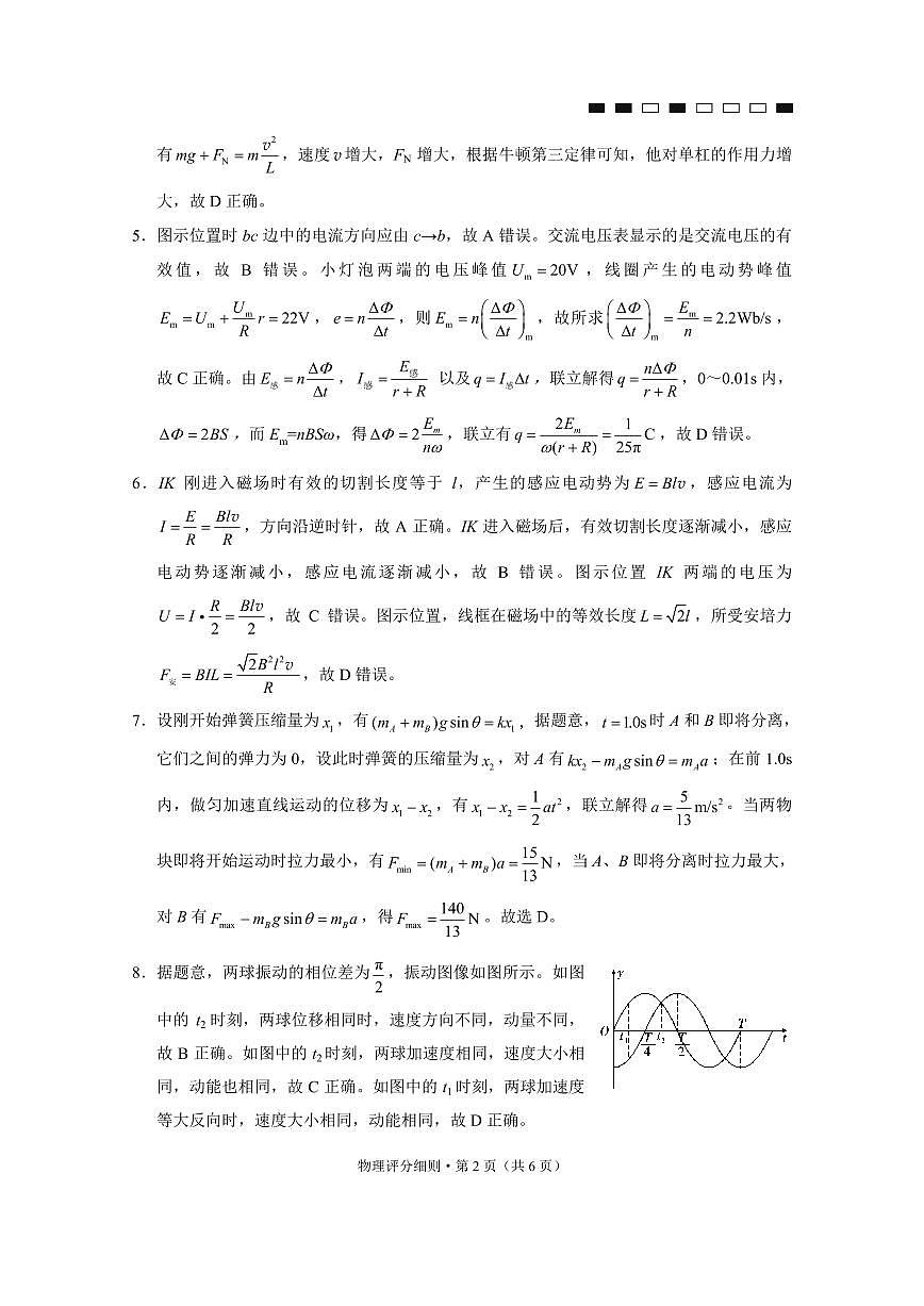 2026届云南三校高考备考实用性联考卷（六）物理答案第2页