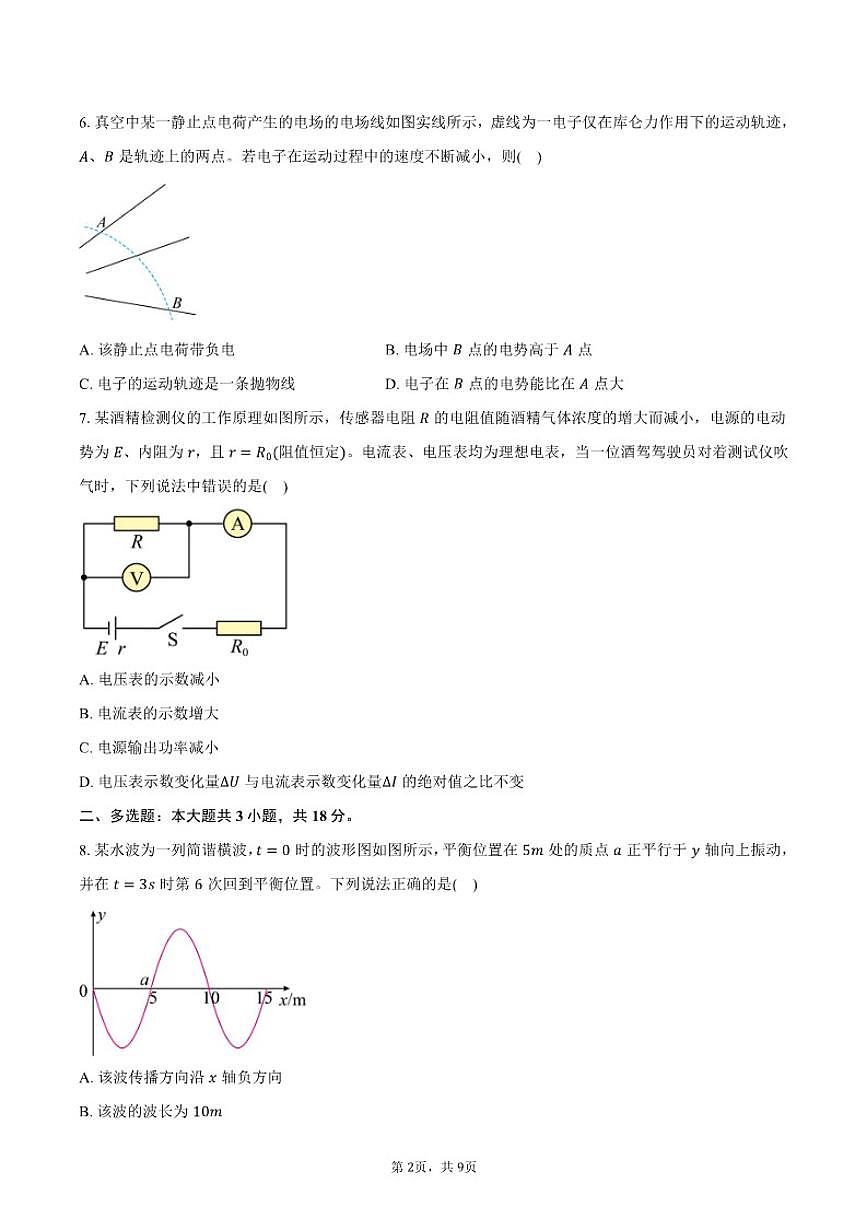 2025-2026学年广东省茂名市普通高中第一学期期末教学质量监测高二物理试卷（含答案）第2页