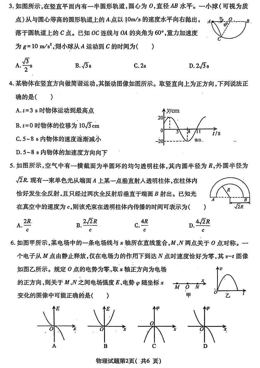 临汾市高三年级2025-2026学年度第一学期期末考试物理第2页