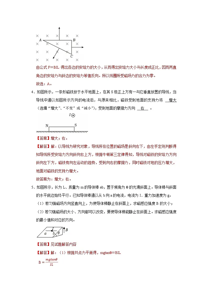 第五章第一节 安培力 高中物理选择性必修二同步复习讲义（沪科版2020）（解析版）第3页