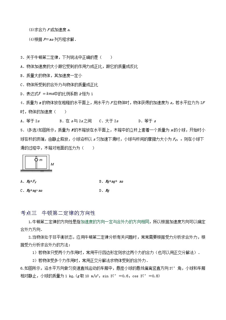 高考物理一轮复习核心考点突破练习专题15牛顿第一定律　牛顿第二定律（原卷版）第2页