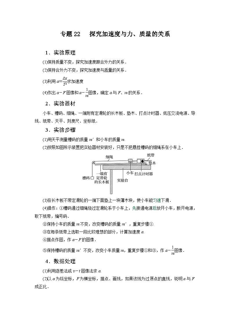 高考物理一轮复习核心考点突破练习专题22探究加速度与力、质量的关系（解析版）第1页