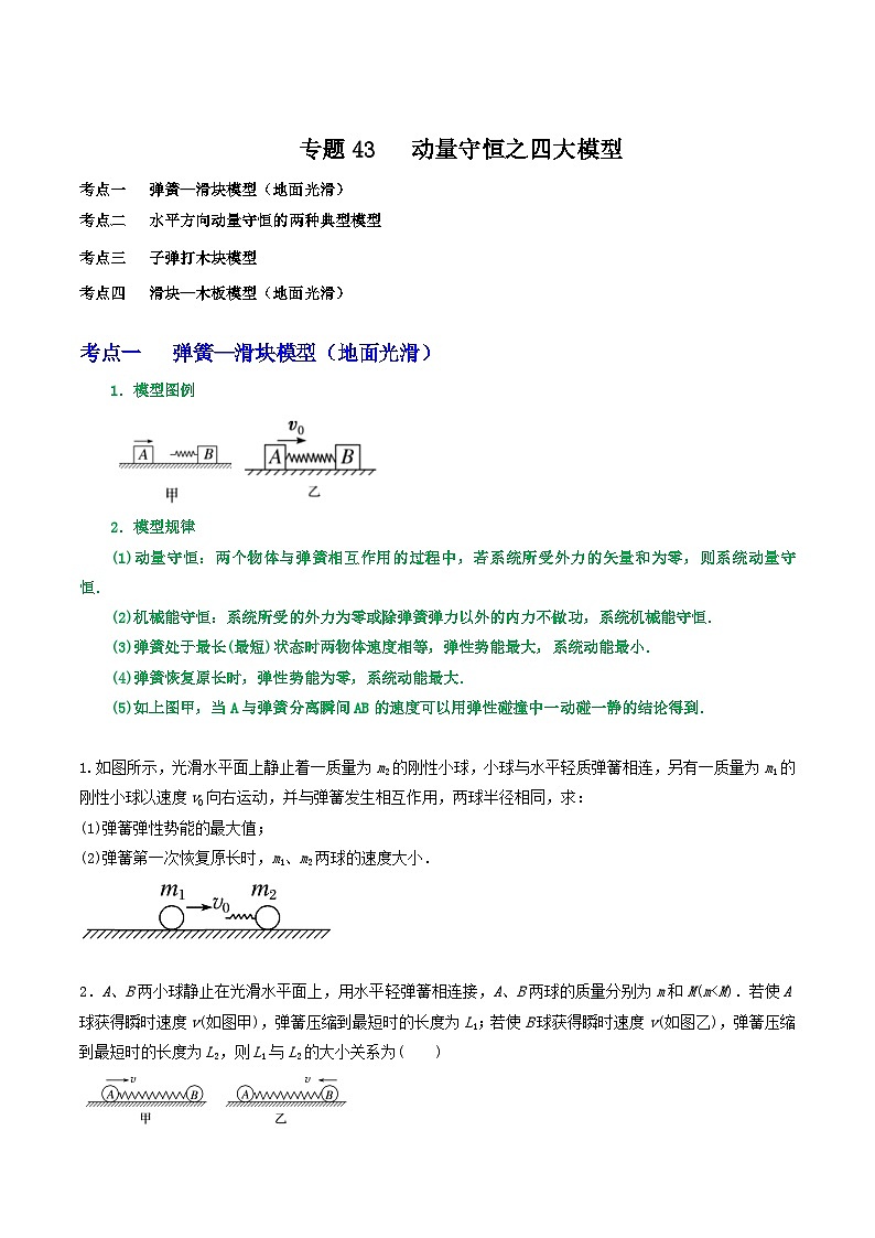 高考物理一轮复习核心考点突破练习专题43动量守恒之四大模型（原卷版）第1页