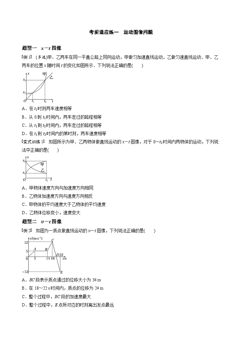 高考物理三轮冲刺 考前适应练习一　运动图像问题（原卷版）第1页