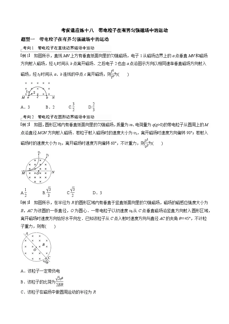 高考物理三轮冲刺 考前适应练习十八　带电粒子在有界匀强磁场中的运动（原卷版）第1页