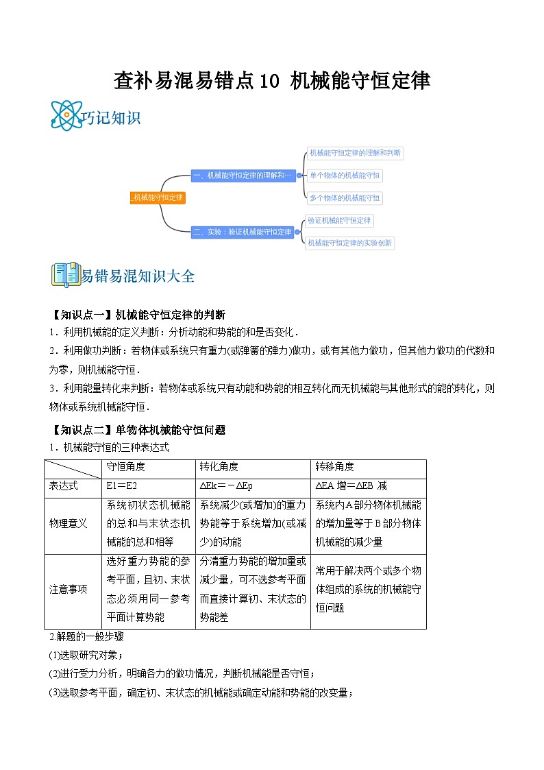 高考物理三轮复习冲刺过关练习易错点10 机械能守恒定律（原卷版）第1页
