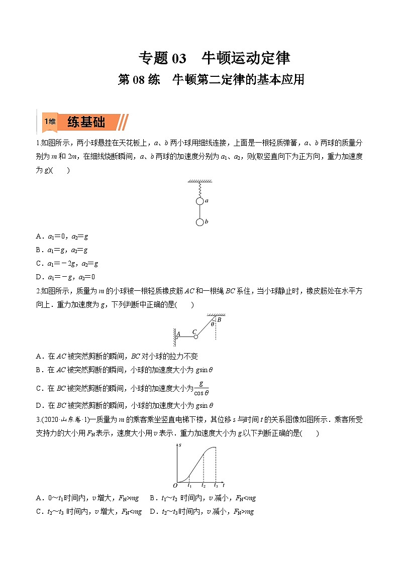 高考物理一轮复习小题多维练习第08练 牛顿第二定律的基本应用（原卷版） 第1页