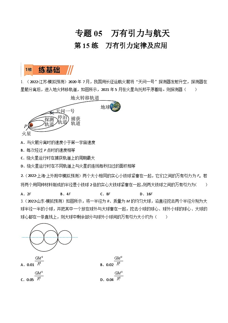 高考物理一轮复习小题多维练习第15练 万有引力定律及应用（原卷版）第1页